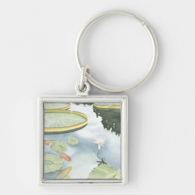 Koi-Teich-Reflektion mit Fisch und Lilien Schlüsselanhänger (Vorne)