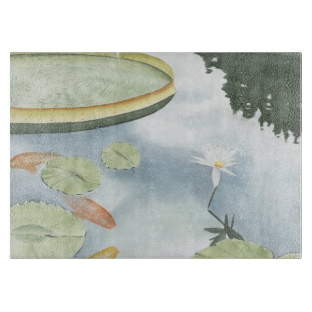 Koi-Teich-Reflektion mit Fisch und Lilien Schneidebrett (Vorderseite)