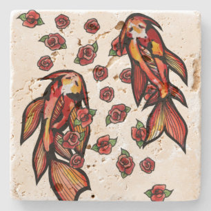 Koi-Teich Rote Rose Koi Naturliebhaber Steinuntersetzer