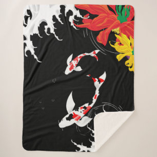 Koi-Teich - schwarz - japanisches Design-Decke Sherpadecke