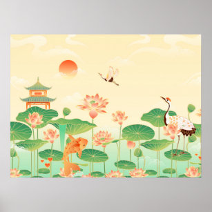 Koi Teich und Wasserlilien Kunst und Kultur Poster