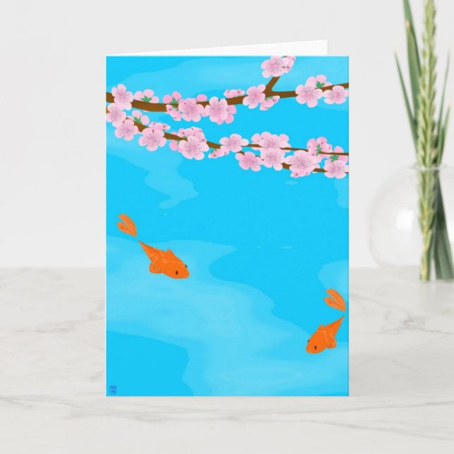 Koi und Kirschblüte-Gruß-Karte Karte (Vorderseite)