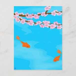 Koi und Sakura Postkarte