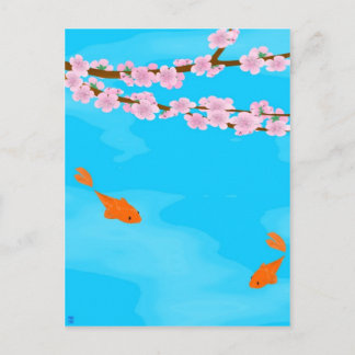 Koi und Sakura Postkarte