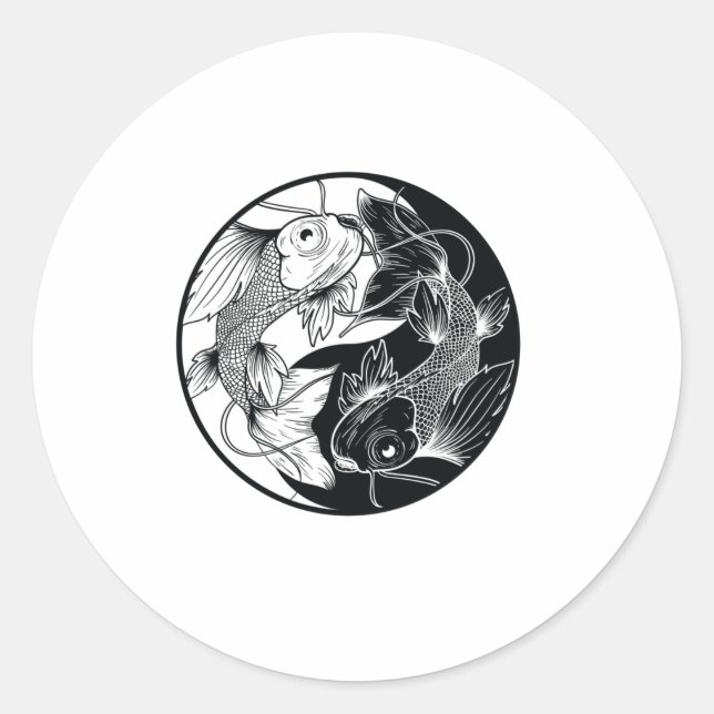 KOI YIN YANG BLACK AND WHITE RUNDER AUFKLEBER (Vorderseite)