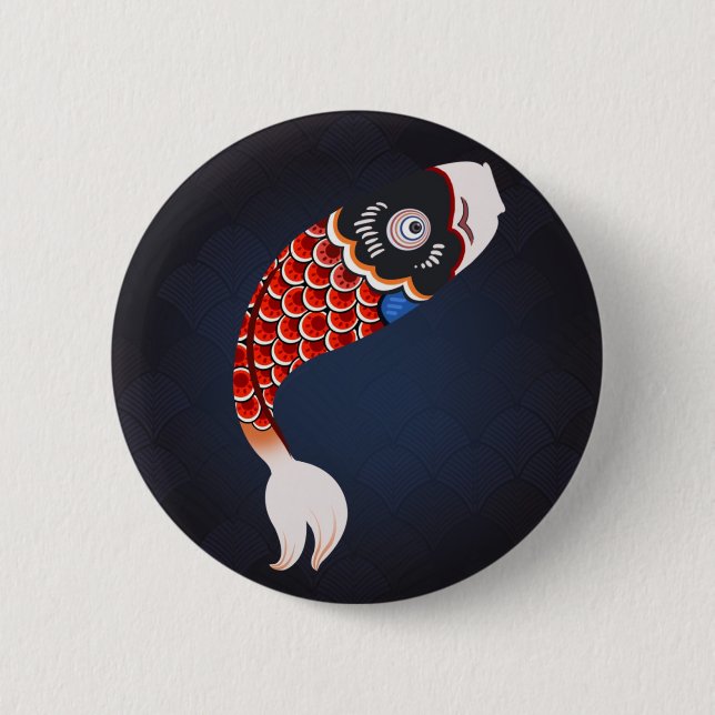 Koinobori - rote japanische Fisch-Flagge Button (Vorderseite)