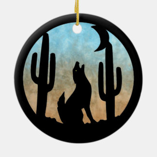 Kojote-Mond-runde Verzierung Keramik Ornament