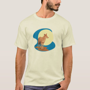 Kojote- und Vollmond-Design T-Shirt