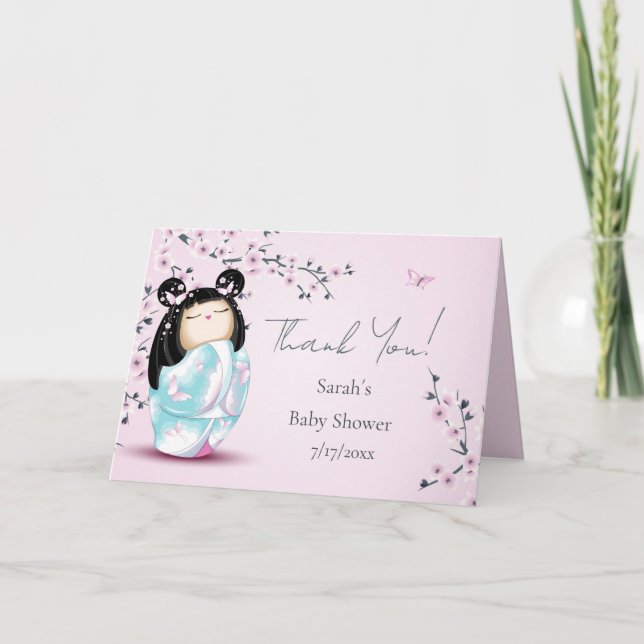 Kokeshi Doll Baby Dusche Custom Vielen Dank Dankeskarte (Vorderseite)