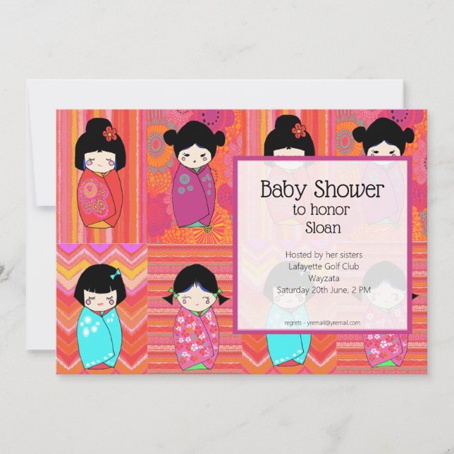 Kokeshi Doll Baby Shower Einladung (Vorderseite)