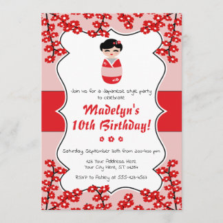 Kokeshi Doll Birthday Einladung | japanischer Stil