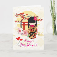 Kokeshi Doll Bonne carte d'anniversaire