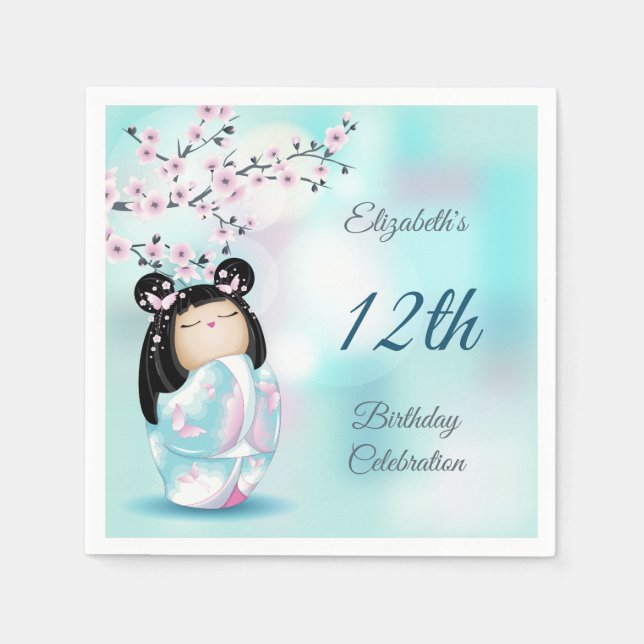 Kokeshi Doll Cherry Blossom | Geburtstag eines Mäd Serviette (Vorderseite)