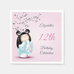 Kokeshi Doll Cherry Blossom   Geburtstag eines Mäd Serviette