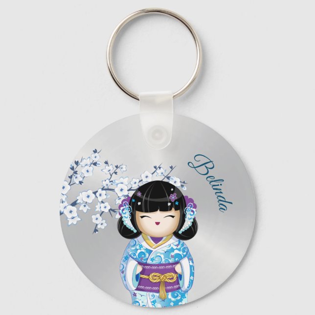 Kokeshi Doll Cherry Blossom Girl Schlüsselanhänger (Vorderseite)