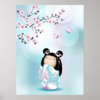 Kokeshi Doll Cherry Blossom Türkis Girls