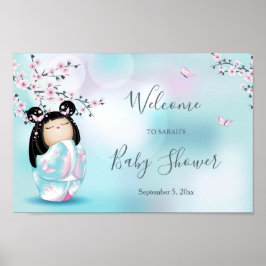 Kokeshi Doll Cherry Blossoms Babydusche Poster