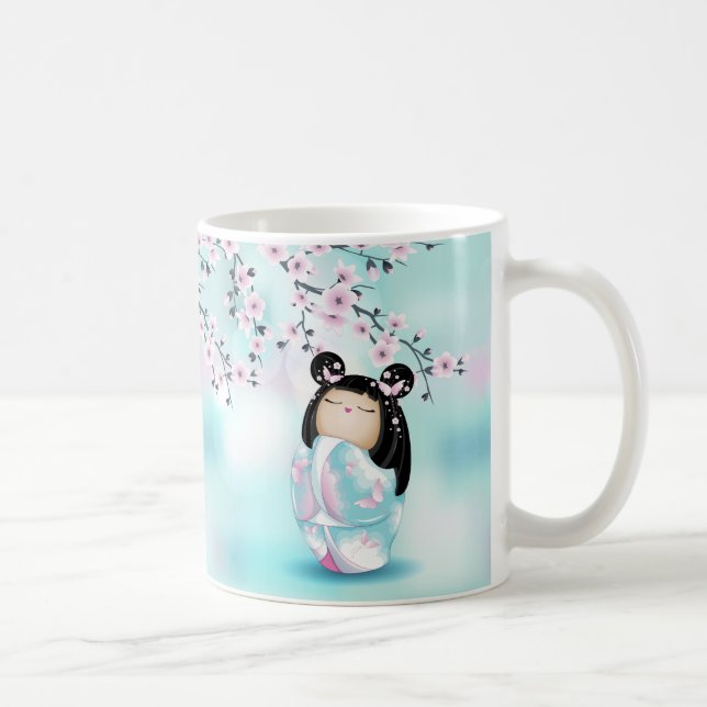 Kokeshi Doll Chibi Cherry Blossoms Kaffeemaschine  Kaffeetasse (Rechts)