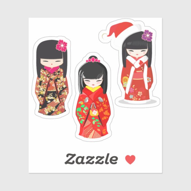 Kokeshi Doll Collection Aufkleber (Blatt)