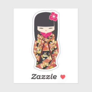 Kokeshi Doll Floral Kimono Aufkleber