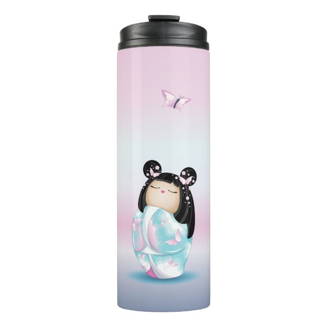 Kokeshi Doll Japanese Chibi Art Style Thermosbecher (Vorderseite)