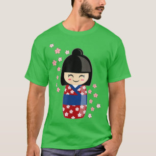 Kokeshi Doll Kawaii in Japanisch Kimono und Sakura T-Shirt