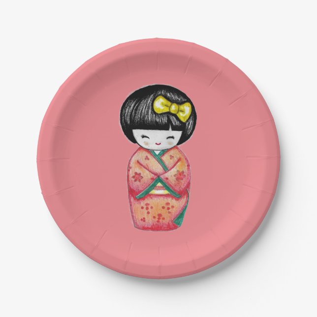 Kokeshi Doll - Kimono Geisha Girl  Pappteller (Vorderseite)