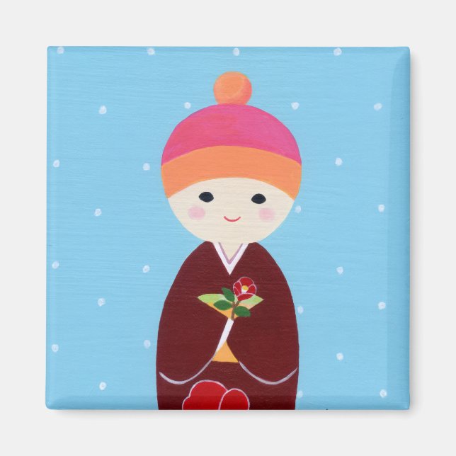 Kokeshi Doll mit Kamelien Magnet (Vorne)