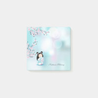 Kokeshi Doll Pink Gray Monogram Post-it Notes
