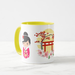 Kokeshi Doll Pink Kimono Tasse