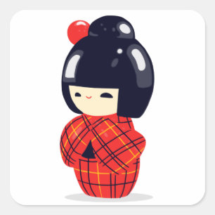 Kokeshi-Doll Quadratischer Aufkleber