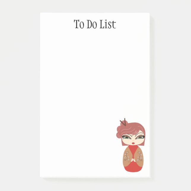 Kokeshi Doll Red 3" x 3" Post-it® Notes (Devant)