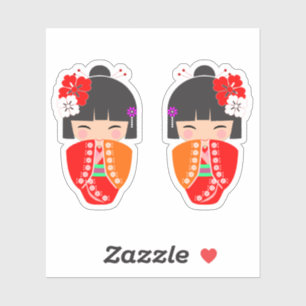 Kokeshi Doll Red Kimono Aufkleber
