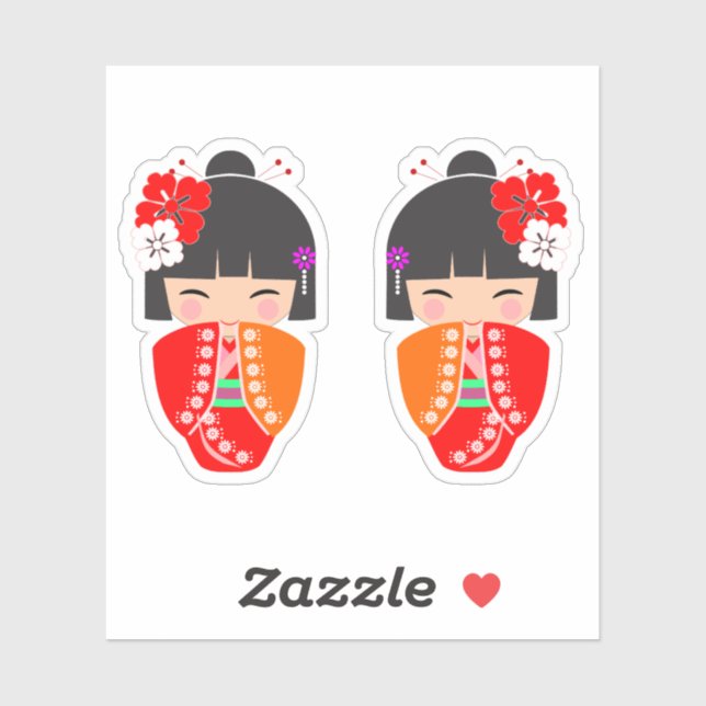 Kokeshi Doll Red Kimono Aufkleber (Blatt)