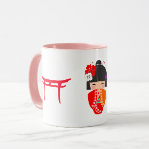 Kokeshi Doll Red Kimono Tasse