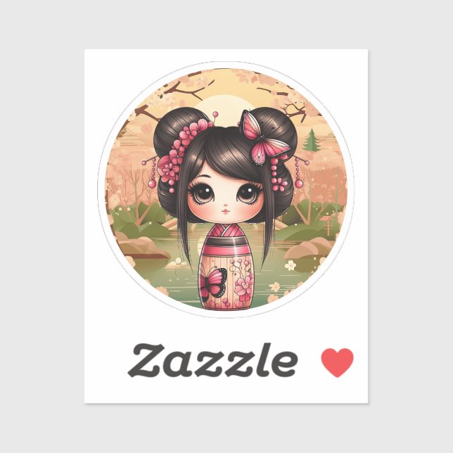 Kokeshi Doll Sticker, Kawaii Style Aufkleber (Blatt)