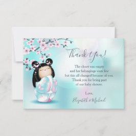 Kokeshi Doll Turquoise Girl Baby Dusche Dankeskarte