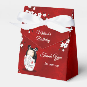 Kokeshi Doll White Red Birthday Thank You Geschenkschachtel