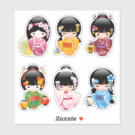 Kokeshi Dolls Set 1 - Japanische Kimono Geisha Gir Aufkleber