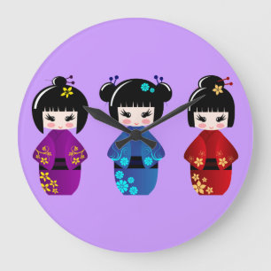 Kokeshi dolls wall clock große wanduhr