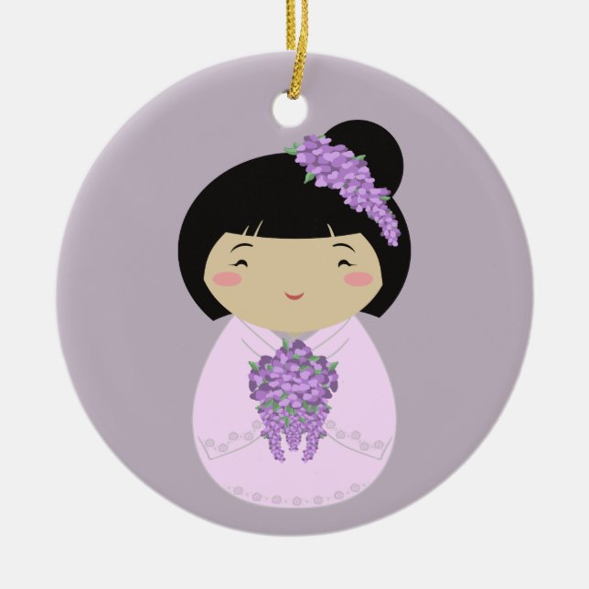 Kokeshi Glyzinie-Braut Keramik Ornament (Vorne)