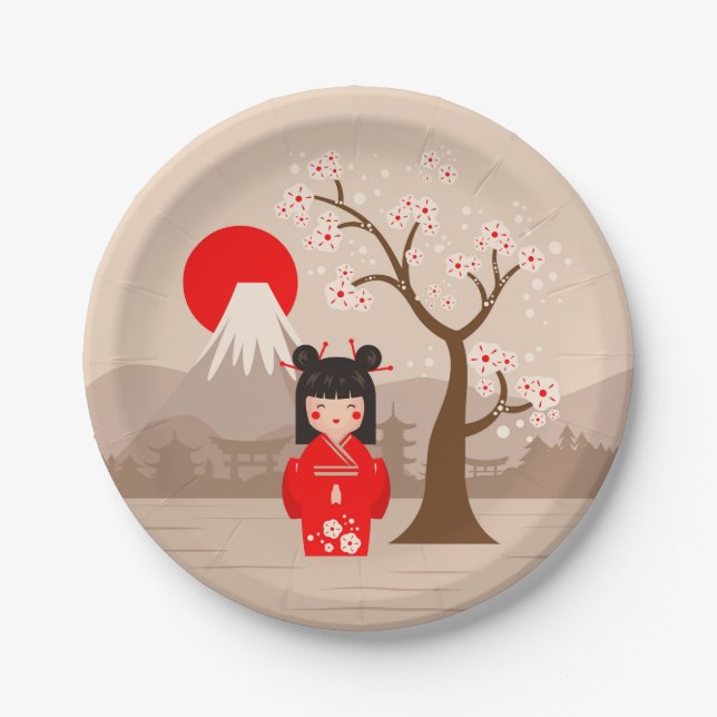 Kokeshi - Japanische Puppe Pappteller (Vorderseite)