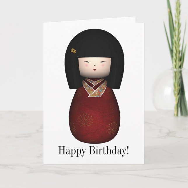 Kokeshi Kirschblüte Puppen-alles- Gute zum Karte (Vorderseite)