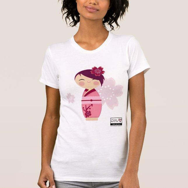 Kokeshi Kirschblüte zerstörtes T-Shirt (Vorderseite)