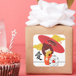 KOKESHI LOVE  Chow dog heart  Quadratischer Aufkleber