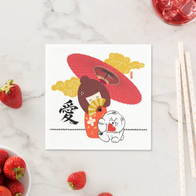 KOKESHI LOVE  Chow dog heart  Serviette (Von Creator hochgeladen)