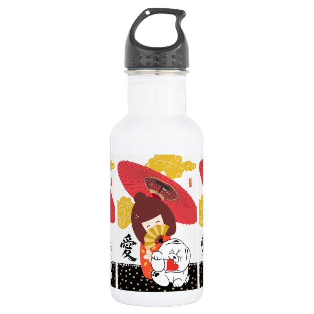 KOKESHI LOVE  Chow Valentine  Edelstahlflasche (Vorderseite)