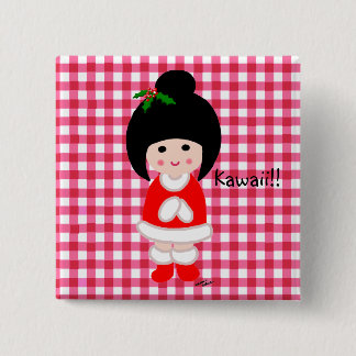 Kokeshi Mädchen-Weihnachten Button