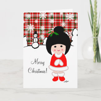 Kokeshi Mädchen-Weihnachten Feiertagskarte