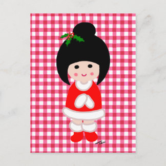 Kokeshi Mädchen-Weihnachten Feiertagspostkarte